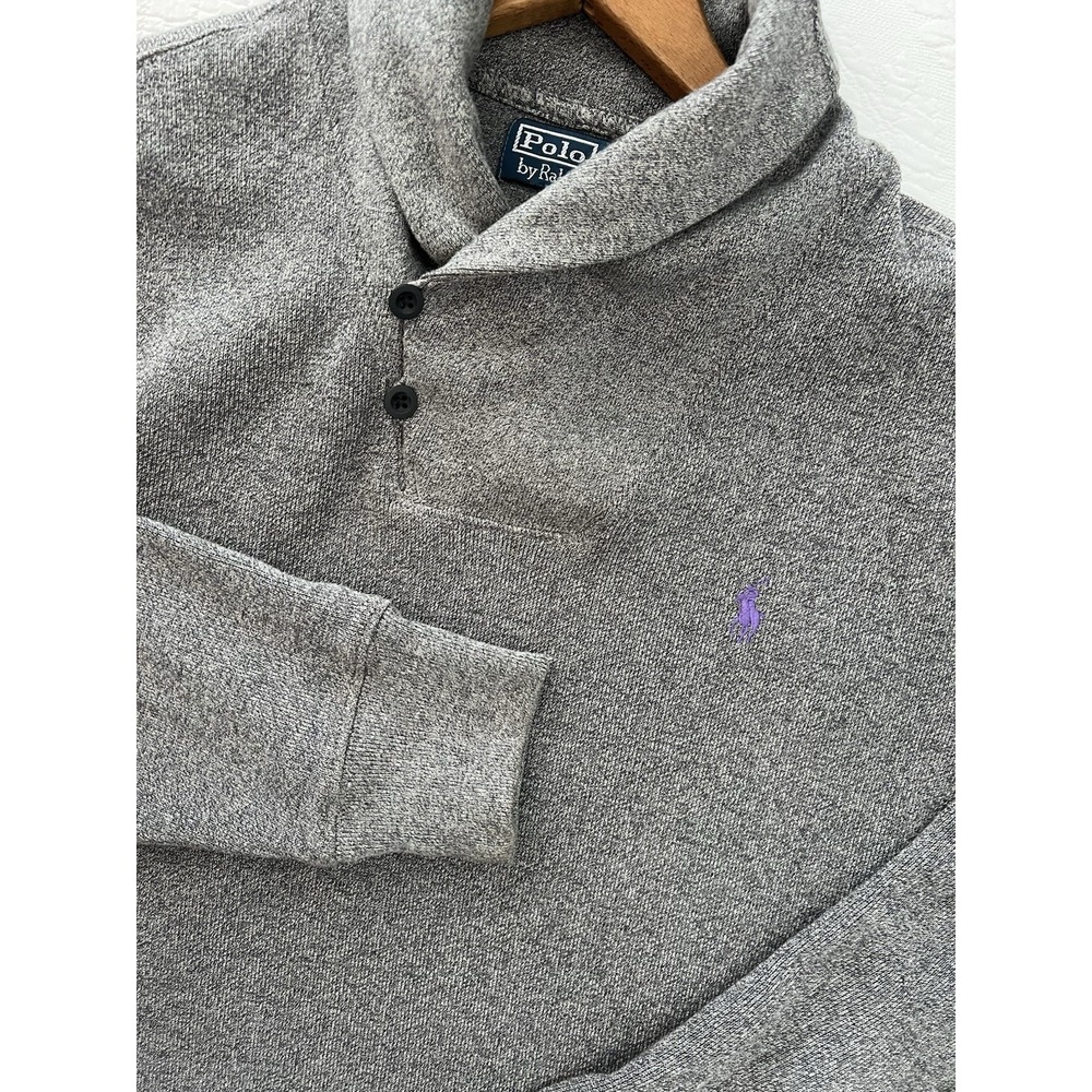 Polo Ralph Lauren Shawl Collar Sweatshirt Mens M Heather Gray Cotton Pullover